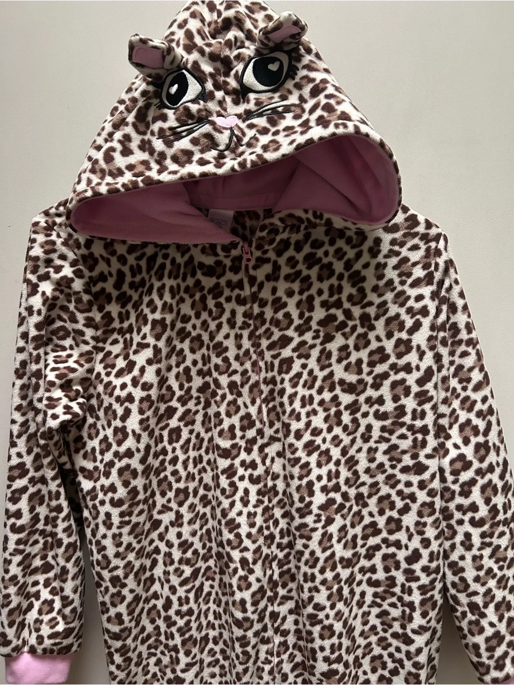 Kids Leopard Print Cat One Piece Sleeper Hood Ears XL (14) Childrens Place